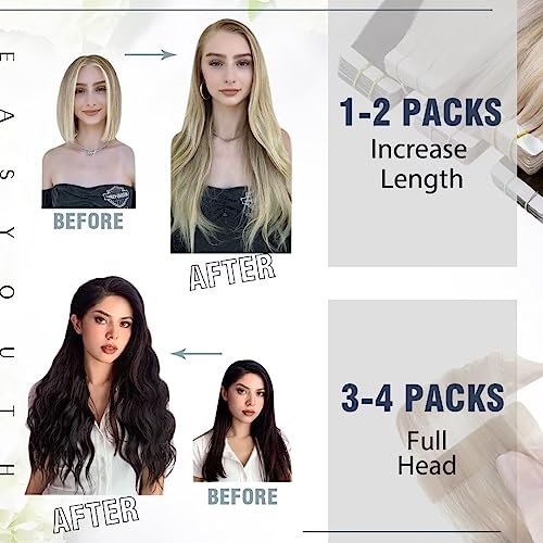 Easyouth Tape In Brown Hair Extensions Tape In Real Hair Tape, 50g, 20Pcs