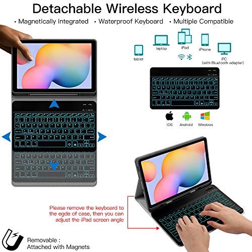 Juqitech Backlit Keyboard Case For Samsung-Galaxy-Tab S6 Lite 10.4", Black