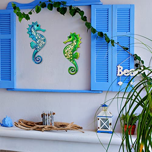 Hongland Seahorse Metal Wall Art 2 Pcs Mosaic Glass Coastal Garden Decor - view 5