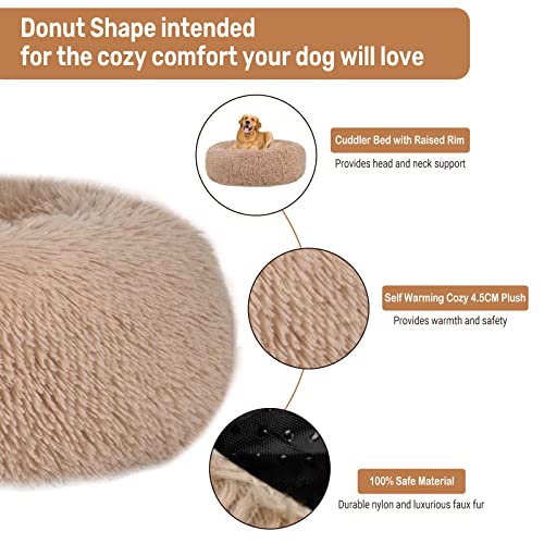 fireowl Calming Donut Pet Bed Plush Cuddler Beige Brown 60cm