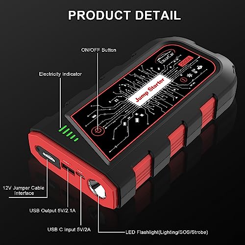 Y29S Jump Starter Power Pack 2000A 12V Lithium with Cables Red 8.0L Petrol - view 7