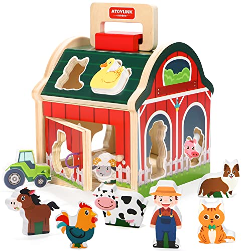 Montessori Wooden Farm Shape Sorter Toy Animals Playset Age 1 2 3 Years - view 1