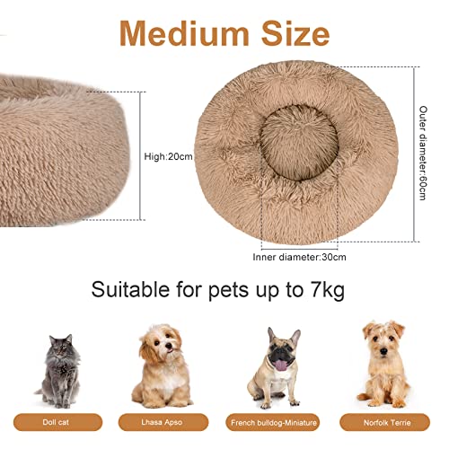 fireowl Calming Donut Pet Bed Plush Cuddler Beige Brown 60cm
