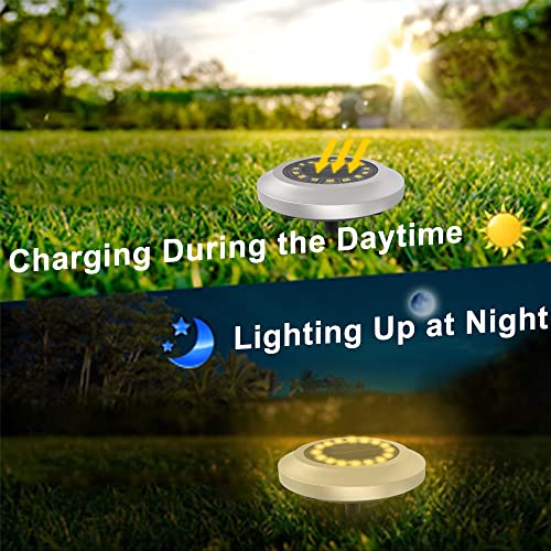 Solar Ground Lights 8 Pack 16 LED IP65 Waterproof Disk Path Lights Warm White - view 2