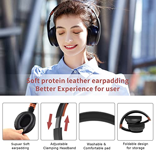Lobkin Wireless Headphones Over Ear Bluetooth 5.3, Black Orange