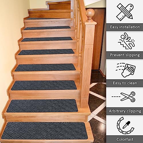 Triceratops 20Cmx76cm, 14-Pack, Stair Treads Carpet Non-Slip, Elders, Gray