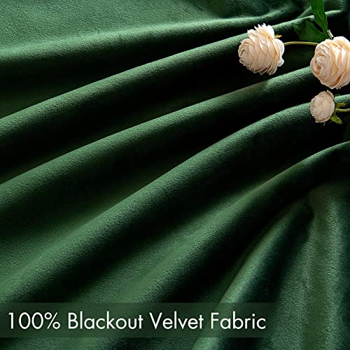 Miulee Velvet Blackout Curtains, Thermal Insulated, Dark Green, 2 Panels
