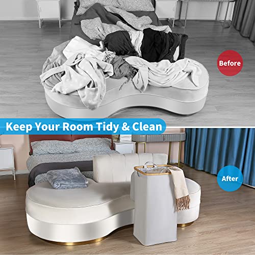 efluky Laundry Basket 100L with Lid Bamboo Handles Foldable Light Grey - view 2