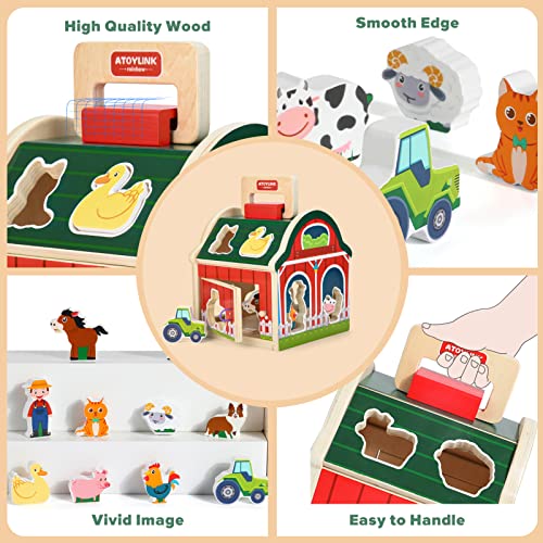 Montessori Wooden Farm Shape Sorter Toy Animals Playset Age 1 2 3 Years - view 3