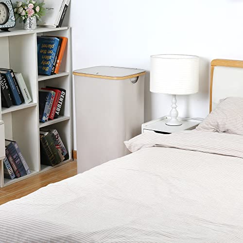 efluky Laundry Basket 100L with Lid Bamboo Handles Foldable Light Grey - view 6