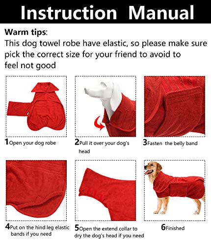 Geyecete Dog Drying Coat, Absorbent Fast-Dry Robe, Red, L