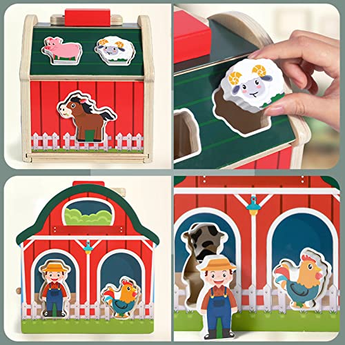Montessori Wooden Farm Shape Sorter Toy Animals Playset Age 1 2 3 Years - view 2