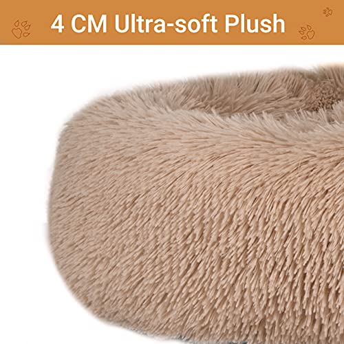 fireowl Calming Donut Pet Bed Plush Cuddler Beige Brown 60cm