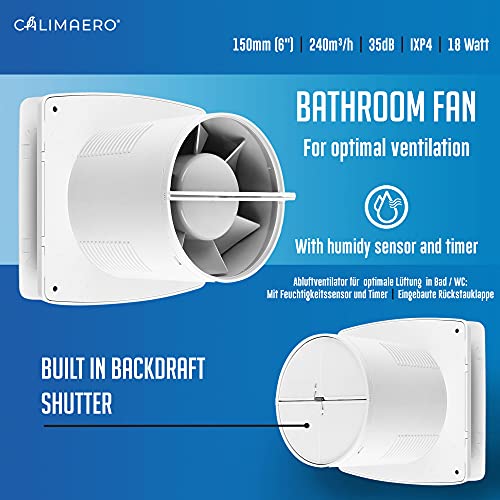 calimaero Breeze Bathroom Extractor Fan 6 in Timer Humidity 240m3/h White - view 2