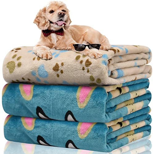 Rezutan Dog Blankets 3 Pack 106 x 76cm Washable Fleece 2 Blue 1 Brown - view 1