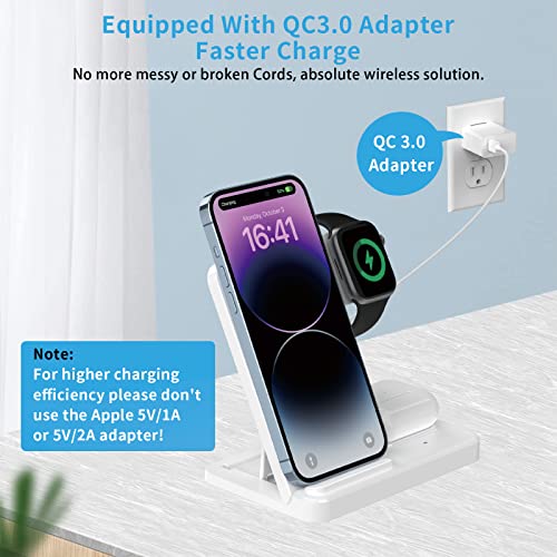 Wireless Charger, Pugo Top 3 In 1 15W Fast Charging Station, 13, 12, White