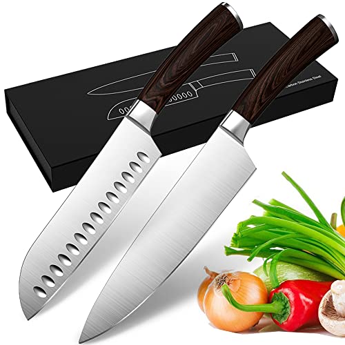 Enfmay Kitchen Knife Set, German High Carbon Steel, Chef & Santoku Knife, 2pc