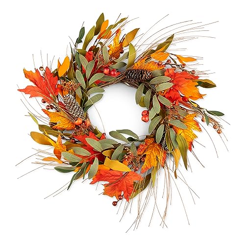 Autumn Artificial Door Wreath with Maple Leaf, Berries & Pinecones