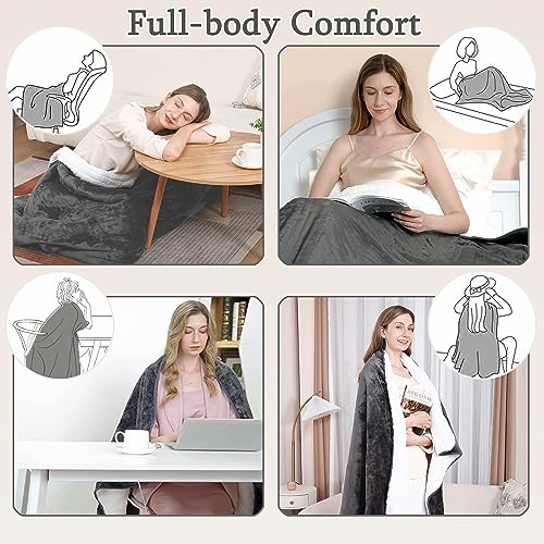 Electric Heated Blanket Throw 180x130cm Flannel Sherpa 10 Heat Settings
