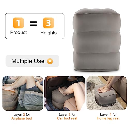 Inflatable Travel Foot Rest Kids Airplane Bed Leg Pillow Grey 2 Pack