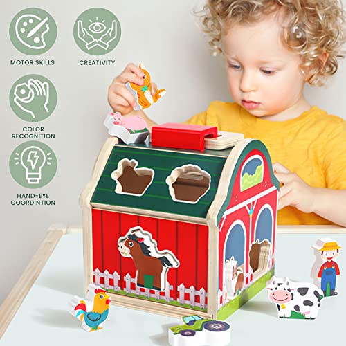 Montessori Wooden Farm Shape Sorter Toy Animals Playset Age 1 2 3 Years - view 5