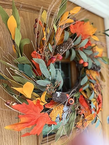 Autumn Artificial Door Wreath with Maple Leaf, Berries & Pinecones