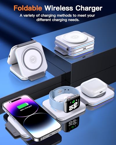 Zumsey 3-in-1 Foldable Magnetic Wireless Charger, White