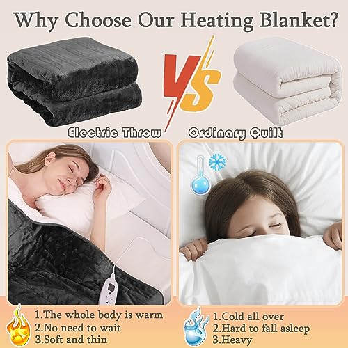 Electric Heated Blanket Throw 180x130cm Flannel Sherpa 10 Heat Settings