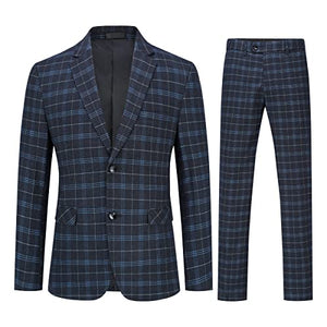 Allthemen Men's 2 Piece Slim Fit Tuxedo Suit Plaid Black Size M