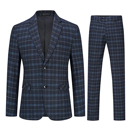 Allthemen Men's 2 Piece Slim Fit Tuxedo Suit Plaid Black Size M