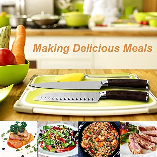 Enfmay Kitchen Knife Set, German High Carbon Steel, Chef & Santoku Knife, 2pc