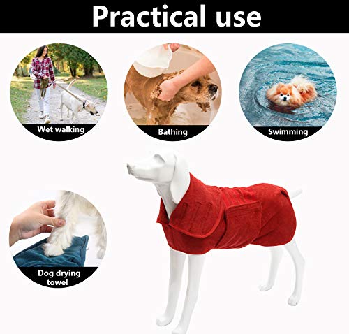 Geyecete Dog Drying Coat, Absorbent Fast-Dry Robe, Red, L