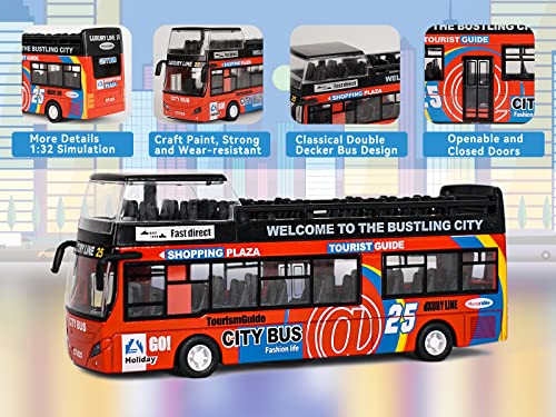 Crelloci London Double Decker Bus Toy 1:32 Scale Die Cast Red