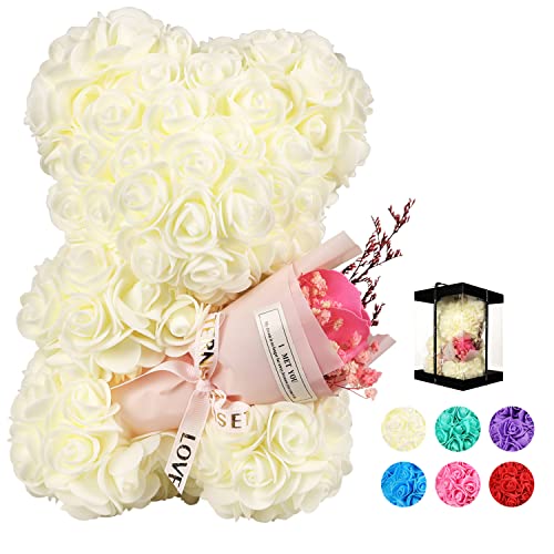 Pohomegk Handmade Rose Bear Gift White Mother's Day Birthday Wedding