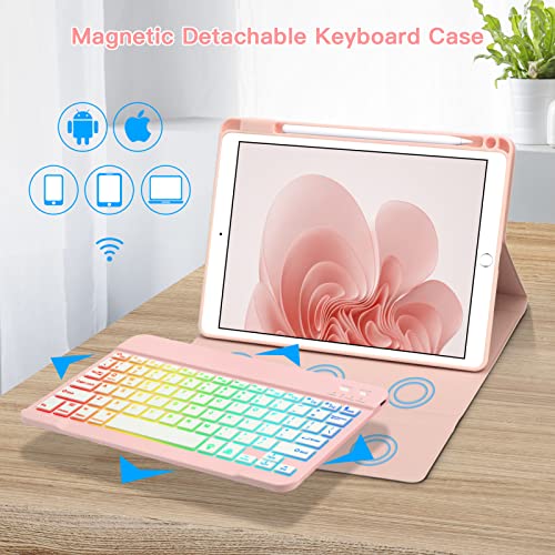 Gokoco iPad 10.2 Inch Backlit Keyboard Case, 8th Gen, 7th Gen, Pink