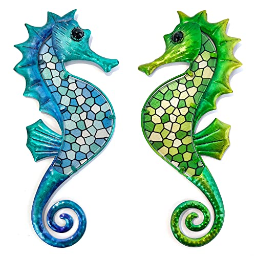 Hongland Seahorse Metal Wall Art 2 Pcs Mosaic Glass Coastal Garden Decor - view 1