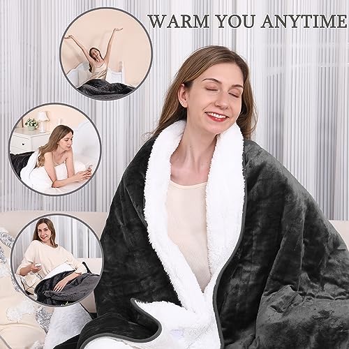 Electric Heated Blanket Throw 180x130cm Flannel Sherpa 10 Heat Settings