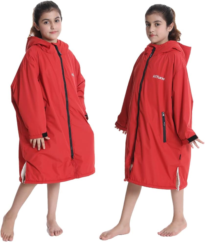 Microfibre Towel Poncho, Red - Quick Dry Changing Robe for Surfers