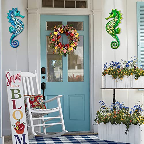 Hongland Seahorse Metal Wall Art 2 Pcs Mosaic Glass Coastal Garden Decor - view 4