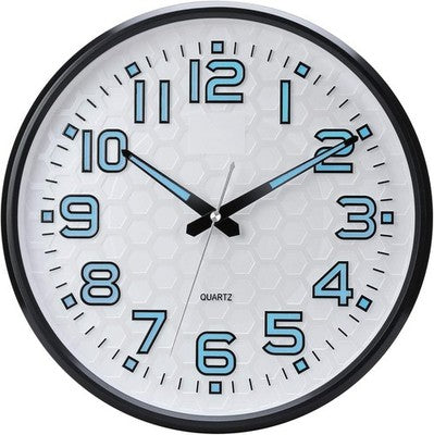 Plumeet 13in Wall Clock Glowing Silent Bedroom Clock Blue Light Battery