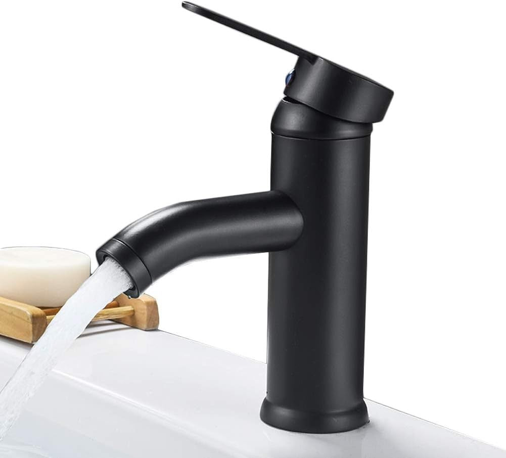 Birsppy Bathroom Basin Mixer Tap Black Stainless Steel Single Lever One Hole