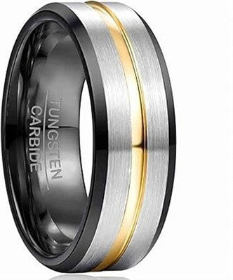 NUNCAD Tungsten Ring 8mm Black & Rose Gold Grooved Matte Band Size Y