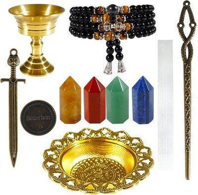 11pcs Chakra Crystal Kit + Obsidian Bracelet Reiki Yoga Meditation Set