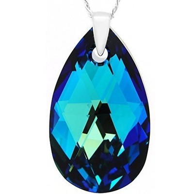 Royal Crystals Luxe Blue Teardrop Sterling Silver Pendant Necklace 18 Inch