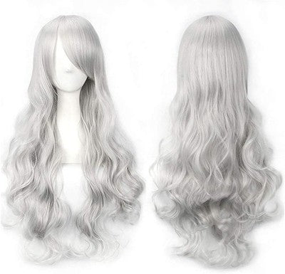 Yeeshedo 32'' Grey Wavy Cosplay Wig With Bangs Heatresistant Synthetic Hair