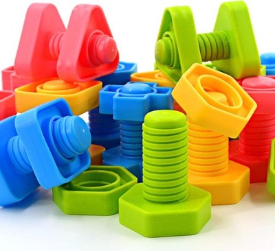 SIENIANLINE 32pcs Shapes Nuts & Bolts Stacking Toy STEM Colour Sorting Game