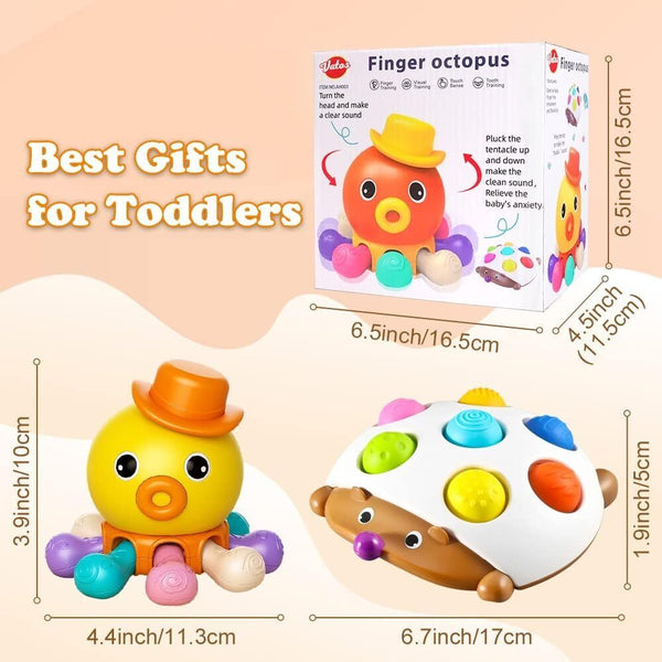 Vatos Durable Octopus Finger Press Toy & Silicone hedgehog Bubble Fidget Toy Set