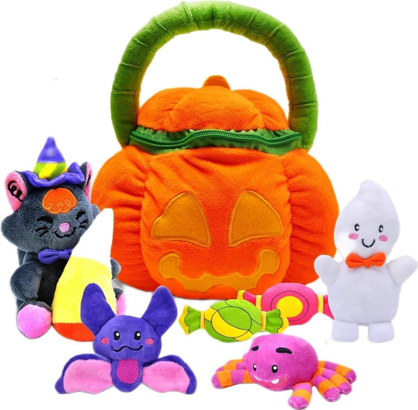 Baby Cuddly Pumpkin Halloween Playset for children - Soft Toys - Bat, Ghost, Cat