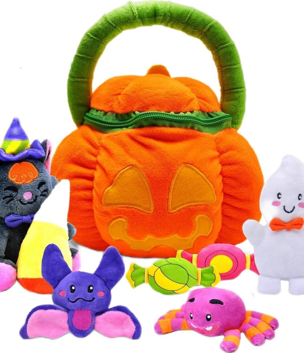 Baby Cuddly Pumpkin Halloween Playset for children - Soft Toys - Bat, Ghost, Cat