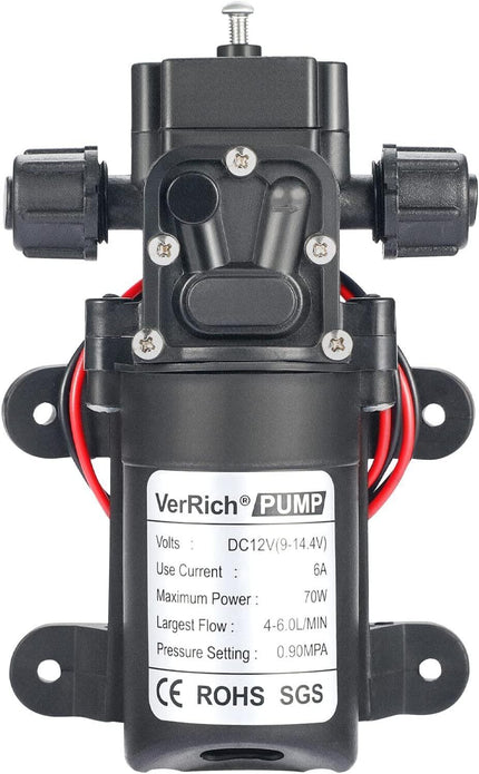 VerRich 12V Diaphragm Water Pump 70W 6L/Min 0.9MPA M18 Connector